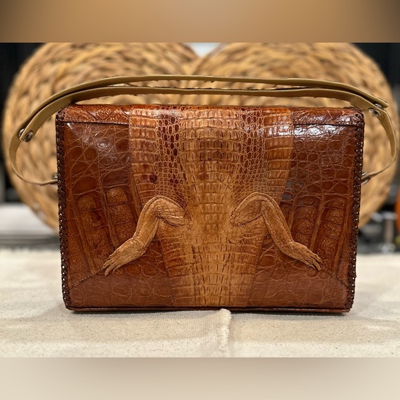 ✨VTG✨ 1950's Tourist Trade Alligator Purse Handbag w Taxidermy Baby Alligator - Picture 15 of 16